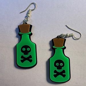 Scull and crossbones “Poison bottle” acrylic dangle earrings